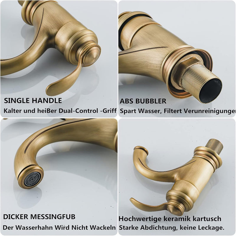 BOAOTX Wasserhahn Bad Antik, Waschtischarmatur Retro, Mischbatterie Waschbecken Armatur, Badarmatur