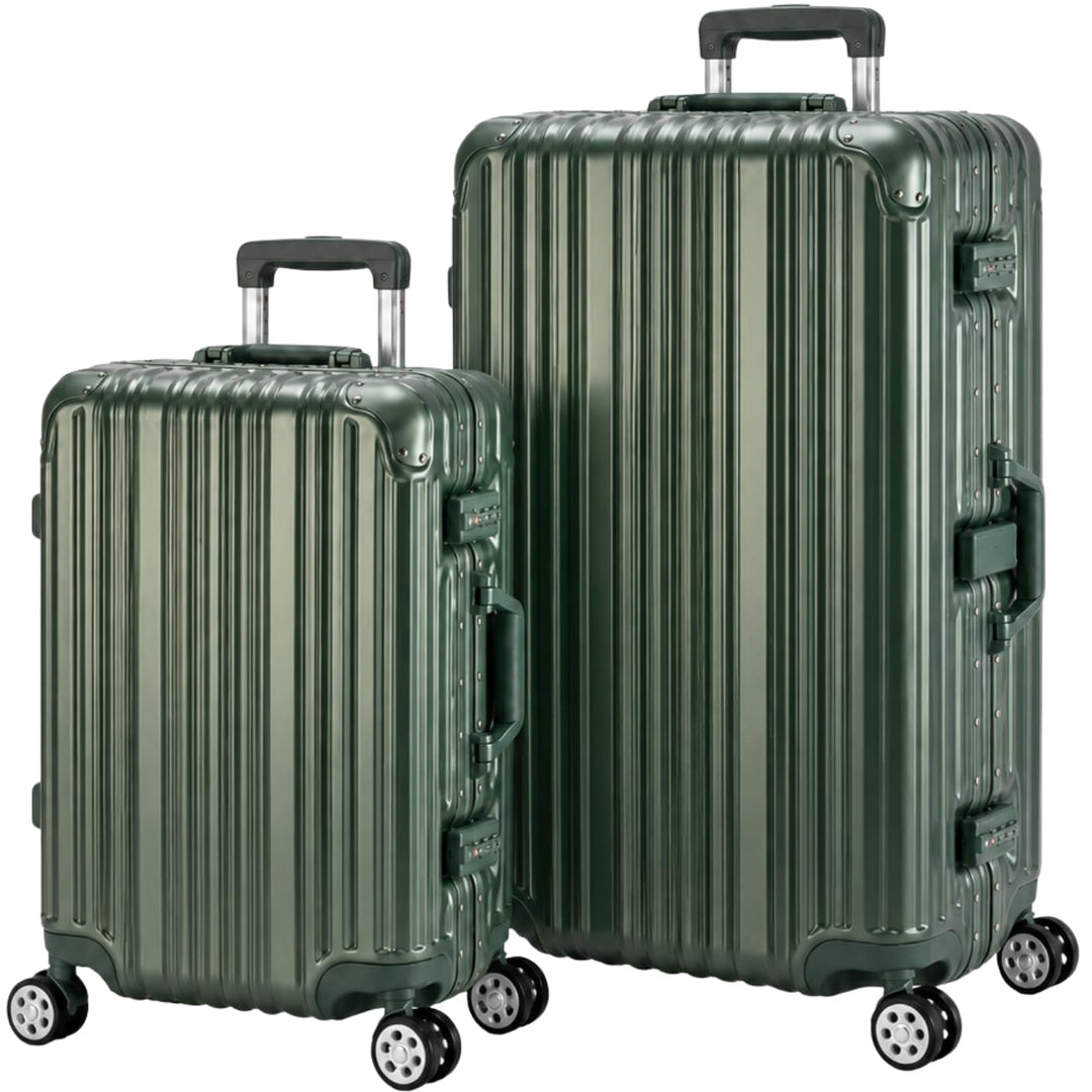 Travelhouse London Koffer Grün S-55cm, L-55cm · 2er-Set · Alu-Rahmen · Polykarbonat Hartschale · Han