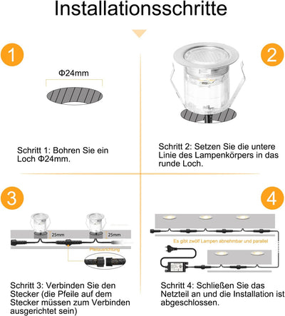 INDARUN 10er Set LED Bodeneinbauleuchten Aussen Warmweiss Ø30mm Terrasse Einbaustrahler IP67 Wasserd