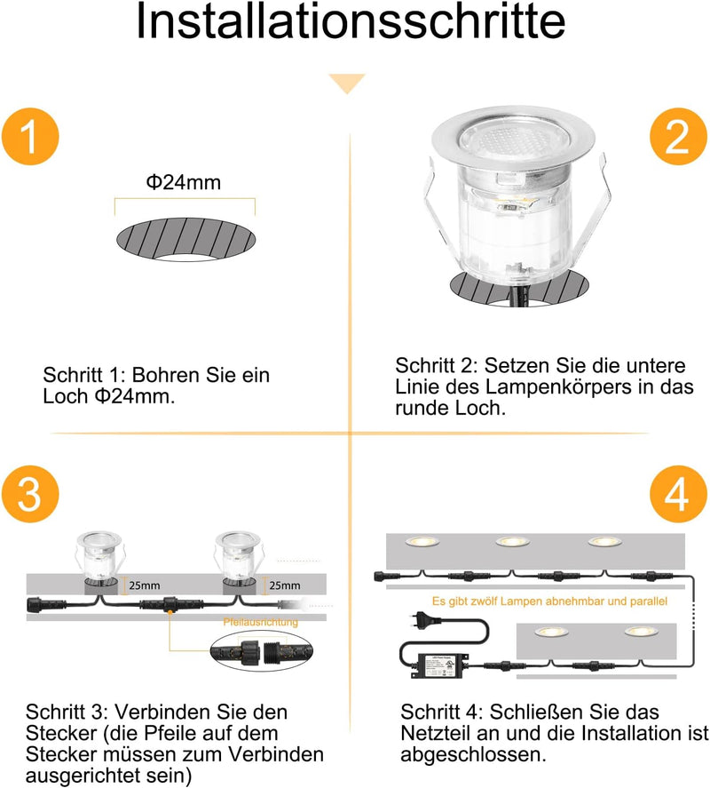 INDARUN 10er Set LED Bodeneinbauleuchten Aussen Warmweiss Ø30mm Terrasse Einbaustrahler IP67 Wasserd