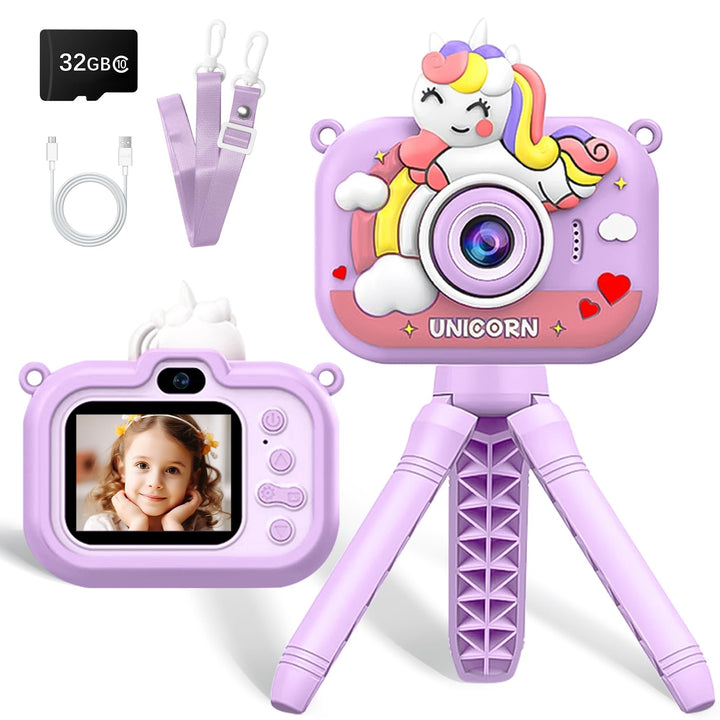 Kinderkamera, 1080P Kinder Kamera mit 2,0" Bildschirm & 32GB-Karte, Digitalkamera Kinder & Selfie-Vi