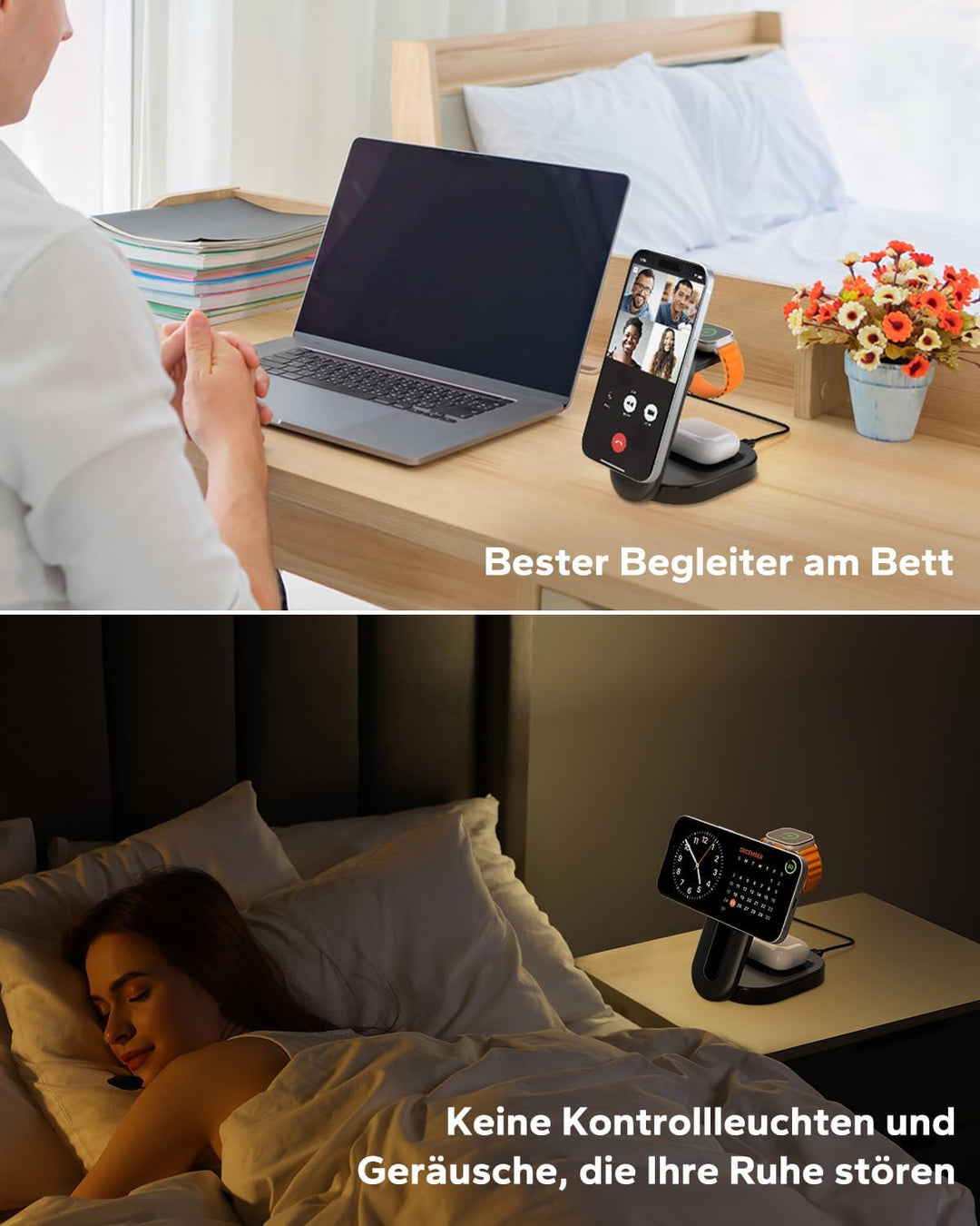 KPON Magsafe Ladestation 3-in-1 Faltbar,15w Magsafe Ladegerät für Apple,Tragbare Schnellladestation