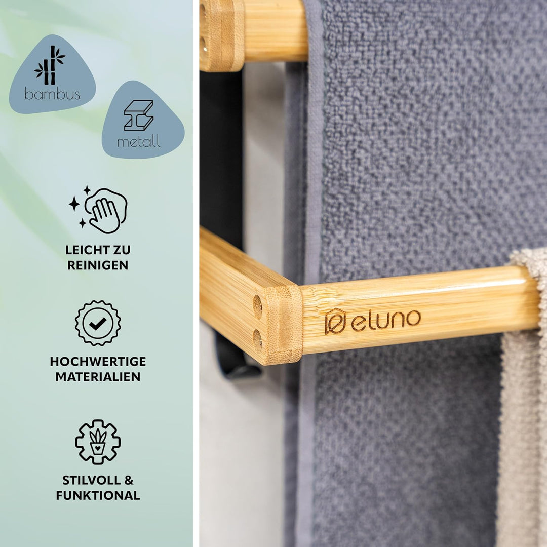 eluno Handtuchhalter 60 cm mit 2 Handtuchstangen und 6 praktischen Haken - mit hochwertigem Klebeban