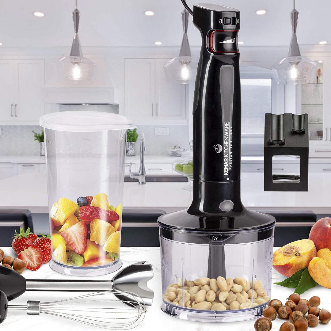 KeMar Stabmixer (1.000 Watt, Schwarz) Titan Klinge & Aufbewahrungsständer, Handstabmixer, Pürierstab