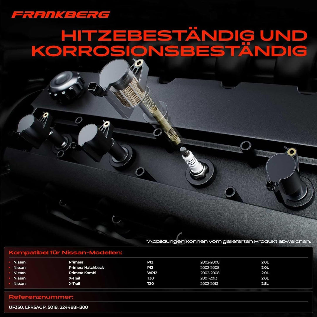 Frankberg 4x Zündspule Zündkerzen Satz Benzin 3-Polig Schwarz Kompatibel mit Primera P12 WP12 2.0L 2