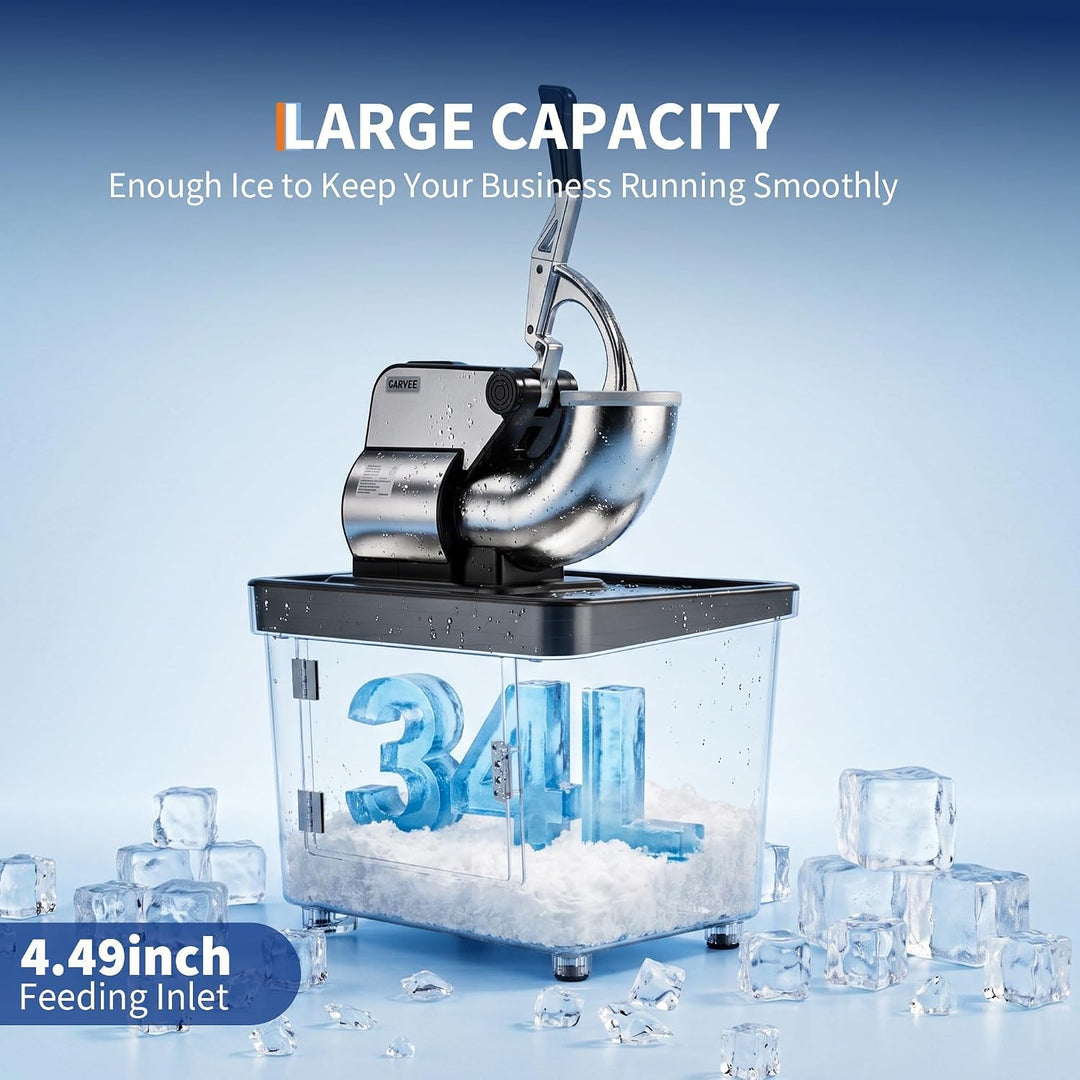Garvee Professionelle Eiscrusher Maschine – 300W Motor, doppelte Edelstahlklinge, 50L Behälter, 300k