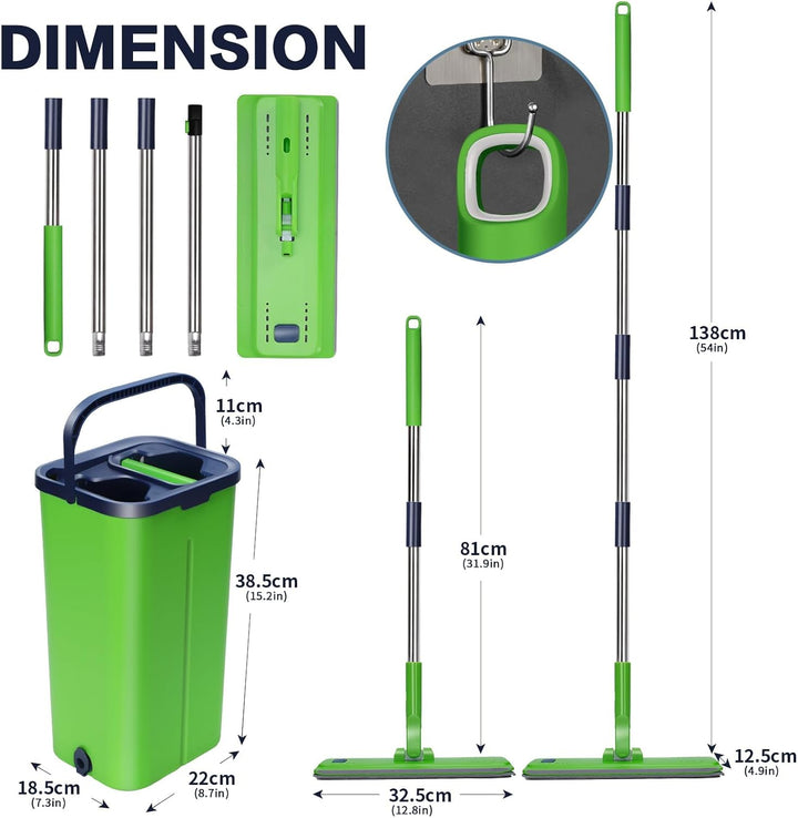 Masthome Wischmopp Set mit Eimer,138CM Wischmopp mit Auswringfunktion, Putzeimer mit Wischmop aus Ed