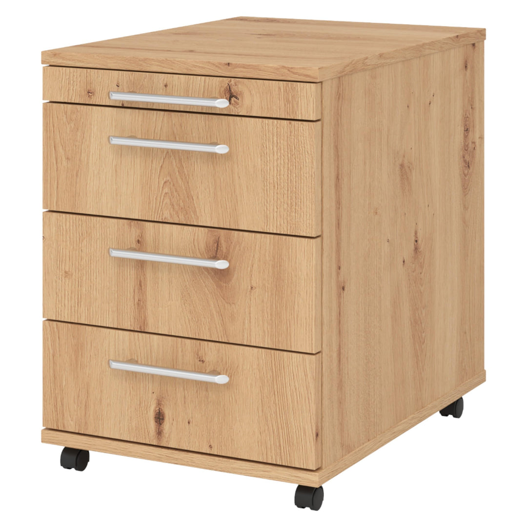 bümö Basic Rollcontainer mit Schubladen, Container aus Holz in Asteiche - Rollwagen für's Büro als S