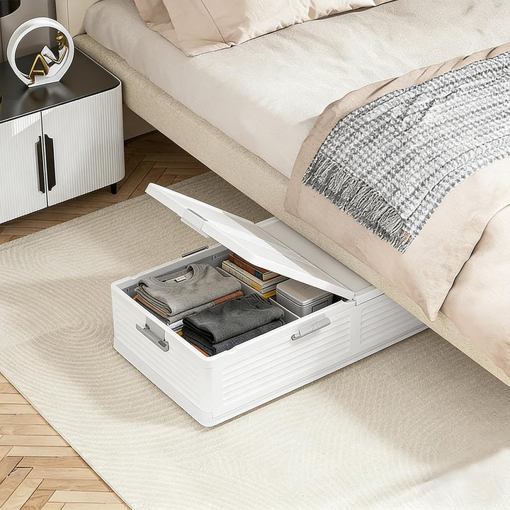 Faltbare Unterbettkommode mit Rollen, Betten Box Stauraum Bett Aufbewahrungsbox mit 6 Schnallen &amp; Do