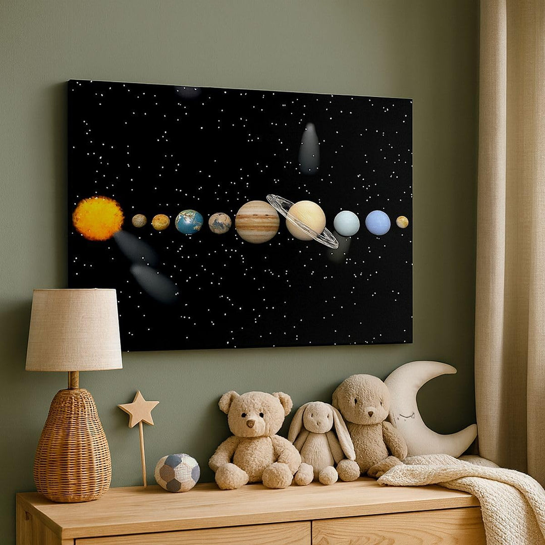 Bilder auf Leinwand 100x70cm Leinwandbild Universum Galaxie Planeten Sterne Gross Wanddeko Bild Schl