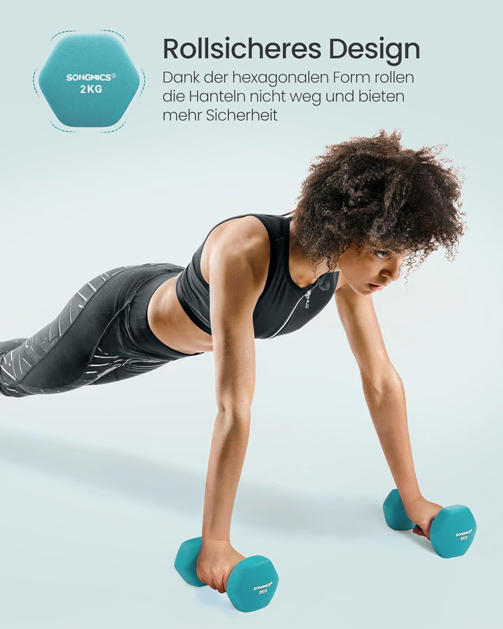 SONGMICS Hantel-Set, 3 Paar, 2 x 1 kg, 2 x 2 kg, 2 x 3 kg, Aufbewahrung, Fitnessstudio, Krafttrainin