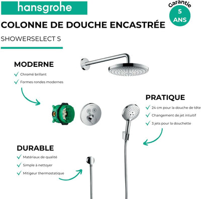 hansgrohe Duschset Raindance Select S Unterputz (7 in 1), Duschsystem mit Kopfbrause, Duschkopf, Dus