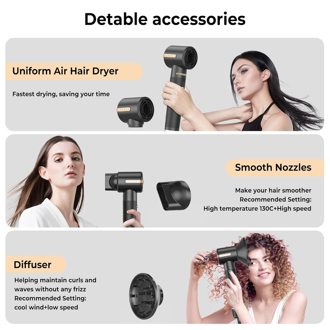 110000 RPM Ionen Haartrockner Warmluftbürste Haarstyler Set,7 in 1 Air Styler,Haartrockner mit FFöhn