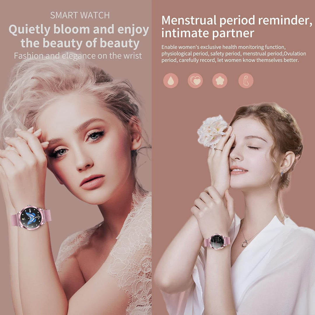 Smartwatch Damen mit Telefonfunktion, 1,09” Fitnessuhr mit 123 Sportmodi, Pulsmesser, Schlafmonitor,