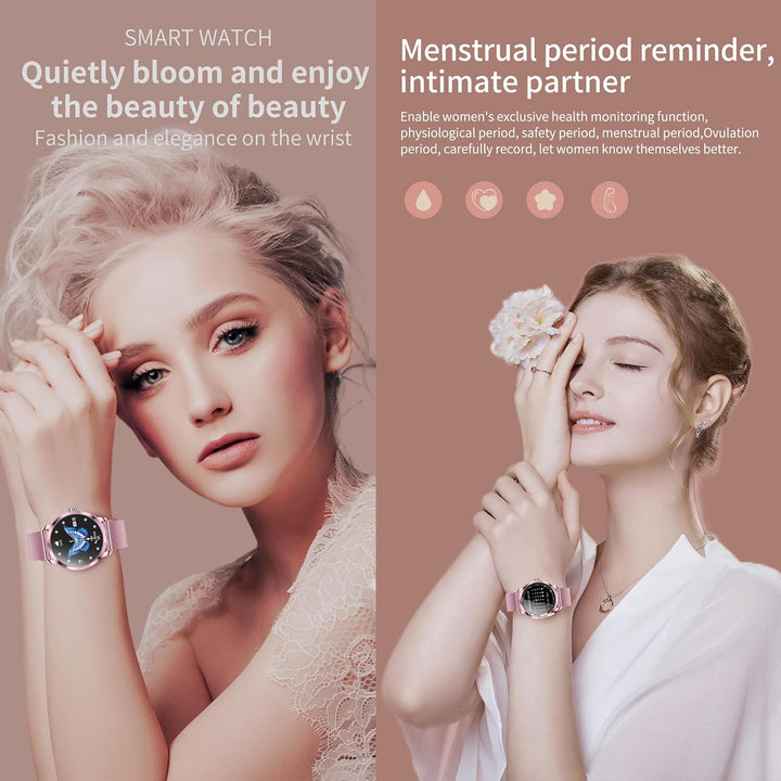Smartwatch Damen mit Telefonfunktion, 1,09” Fitnessuhr mit 123 Sportmodi, Pulsmesser, Schlafmonitor,