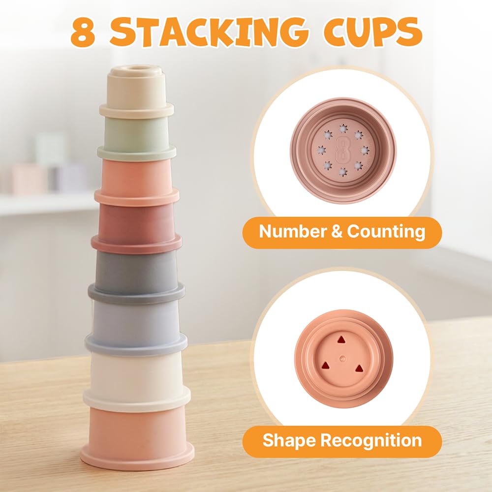 JoyCat Babyspielzeug ab 6 Monate, Montessori Spielzeug Baby Spielzeug mit Stapelbechern, Bausteinen,
