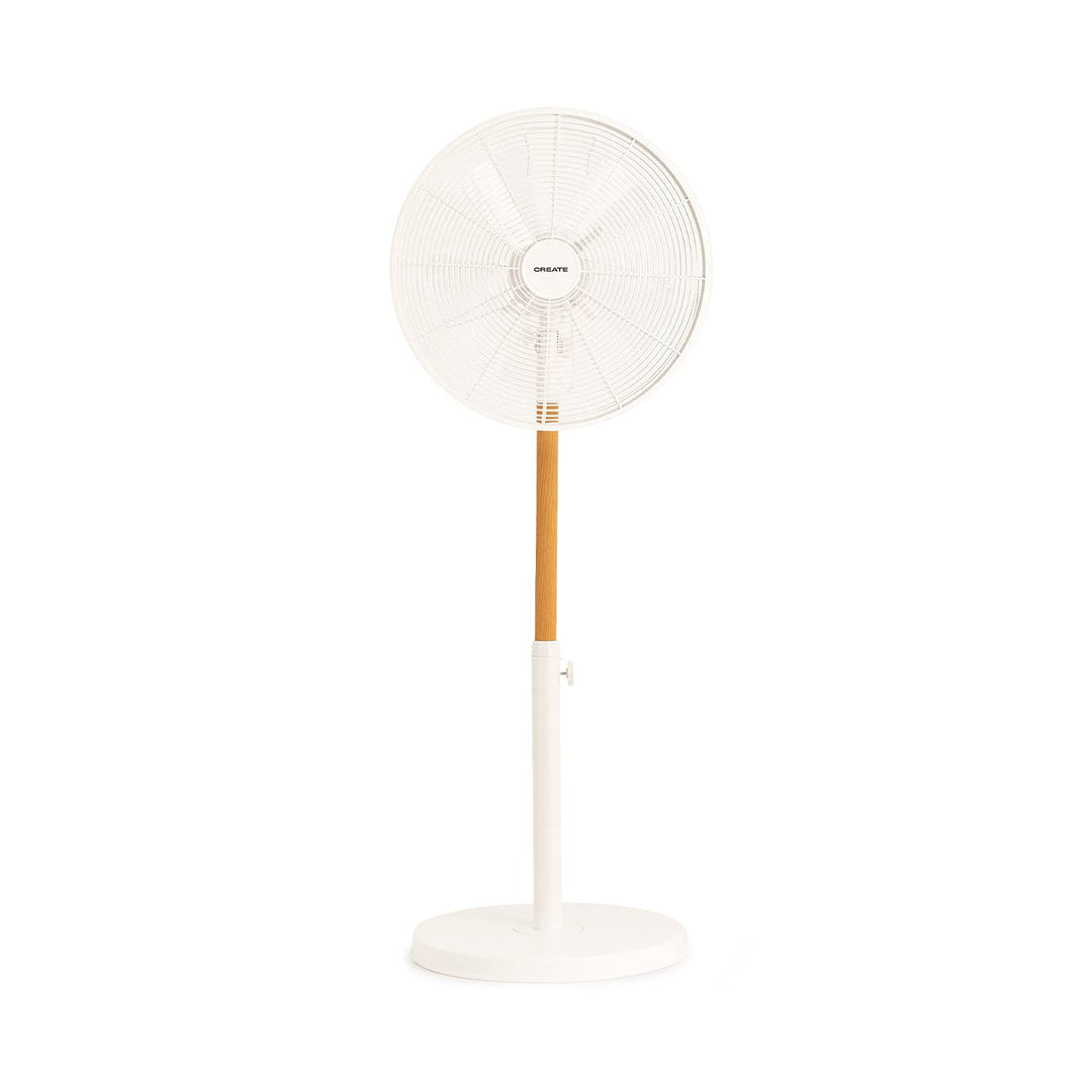 CREATE / AIR STAND WOOD/Standventilator Weiss und Naturholz mit Oszillation 75º / 50W, Ø36cm, 3 Gesc