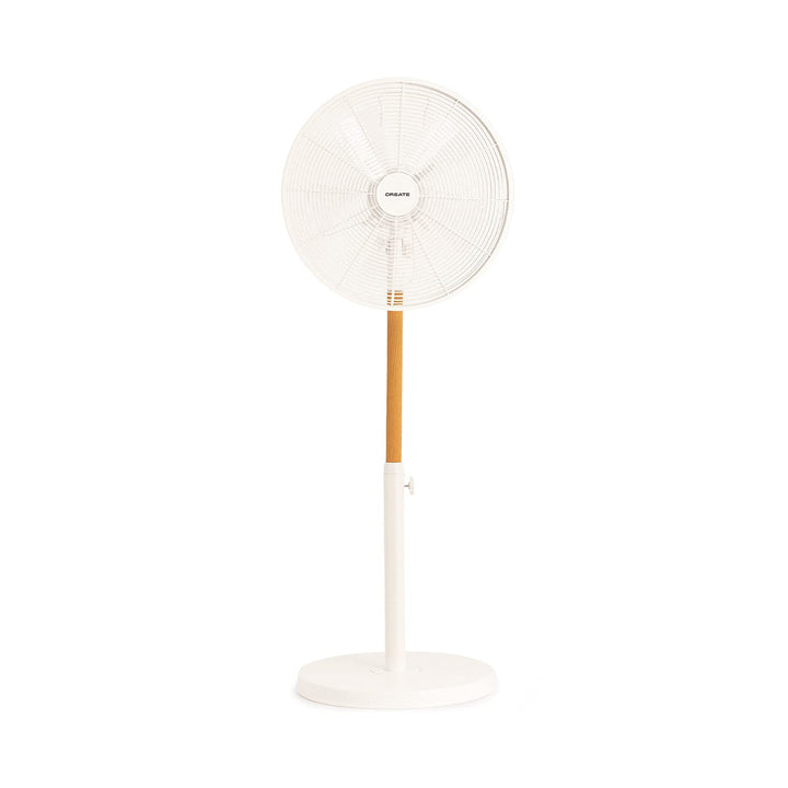 CREATE / AIR STAND WOOD/Standventilator Weiss und Naturholz mit Oszillation 75º / 50W, Ø36cm, 3 Gesc