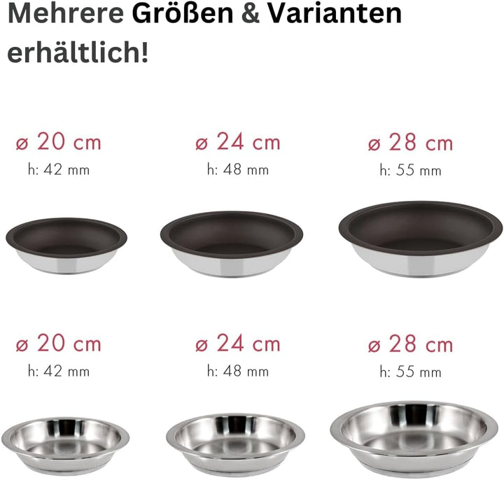 Bratpfanne 28 cm | Platzsparend | Edelstahl | Für alle Herdarten | Pfanne Induktion | Bratpfanne Unb