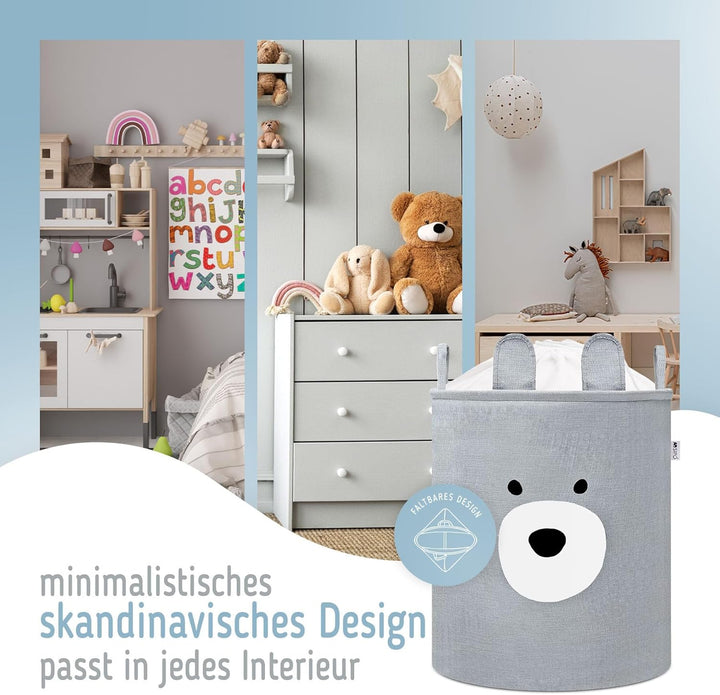 SIPO Spielzeugkorb Premium, XXL 63L, Bear, Faltbarer Spielzeug Organizer mit Kordelzug, Wasserdicht,