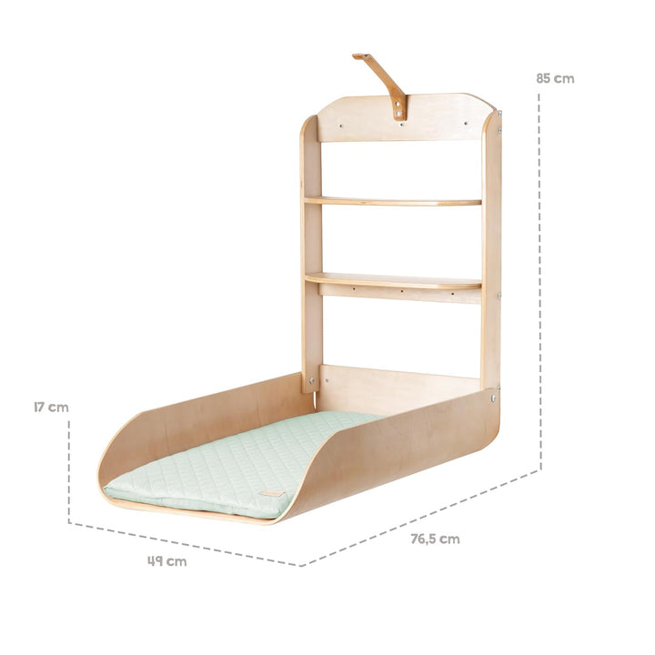 roba Wandwickelregal - Klappbares Wickelregal aus Holz natur + Wickelauflage roba Style Frosty green