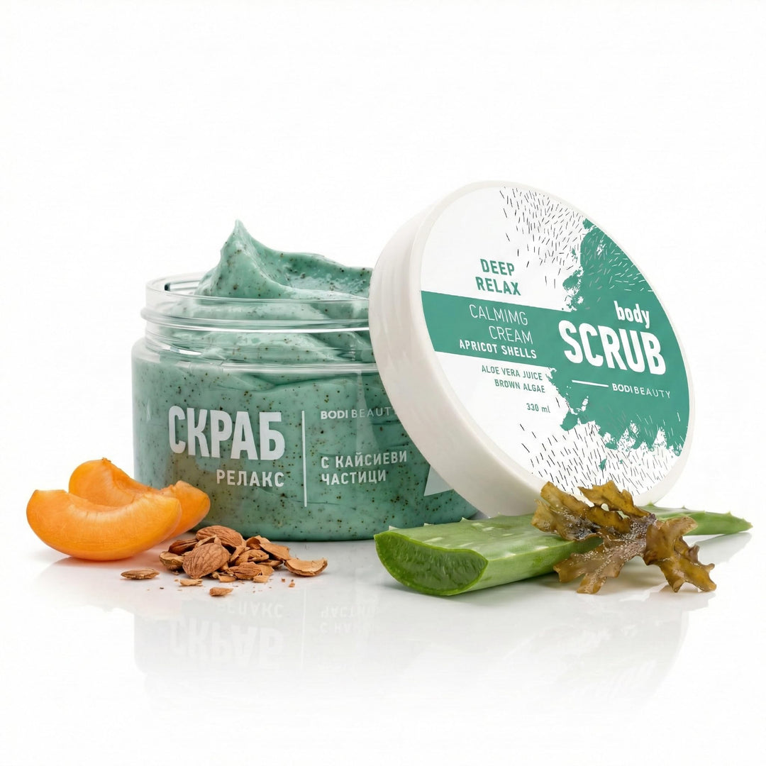 Aprikose Body Scrub & Körperpeeling Deep Relax 330 ml – Aprikosenkern, Algenextrakt, Aloe Vera, Trau