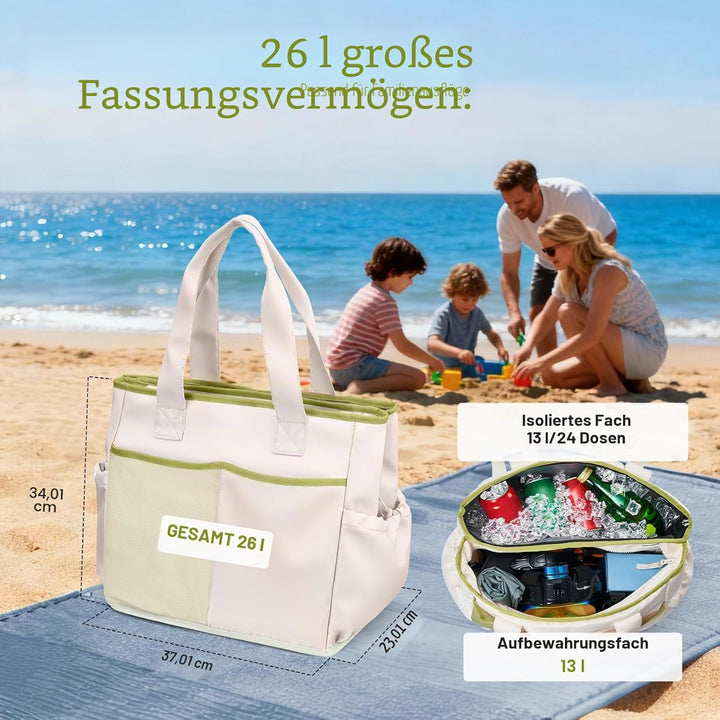 Odoland Kühltasche 26L Faltbar, Auslaufsicher Isoliertasche mit Kühlfach & Staufach, 2 in 1 Wasserdi