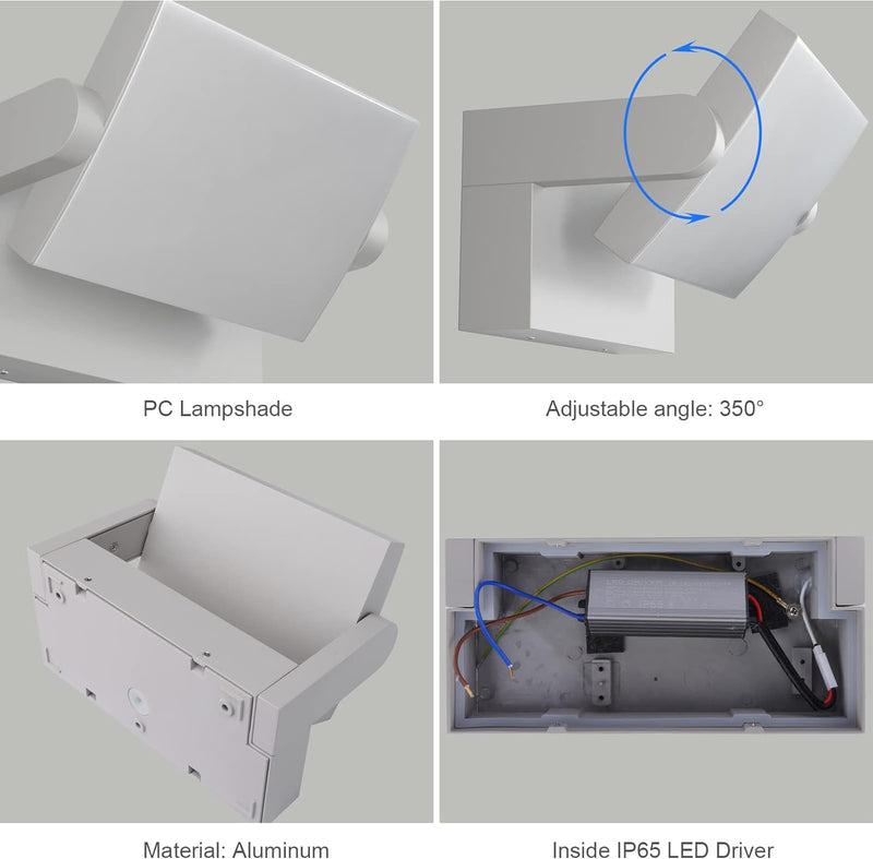 Klighten 24W Aussenwandleuchte LED Wandlampe Aussen/Innen mit Schwenkbar Panel, Wandleuchte Wasserdi