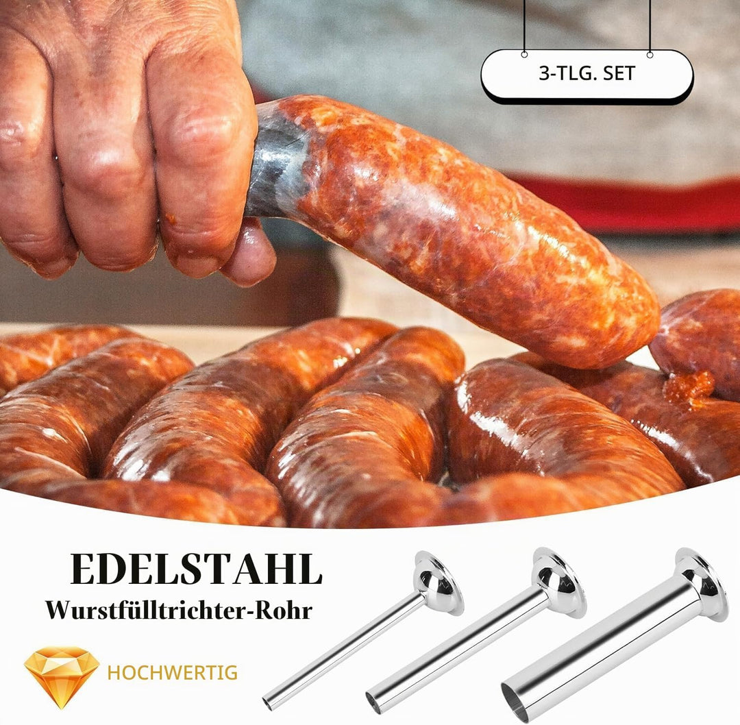 3 Stück Edelstahl Rohre Wurstfüller, Sausage Filler, Fleischwolf Befestigung Wurstpuffer Füllrohre T