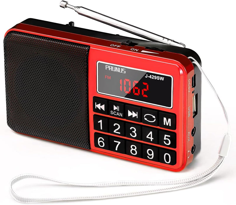 PRUNUS J-429SW Tragbares Radio klein FM/AM(MW)/SW,Grosse Gummierte Knöpfe&Display Digital Radio für