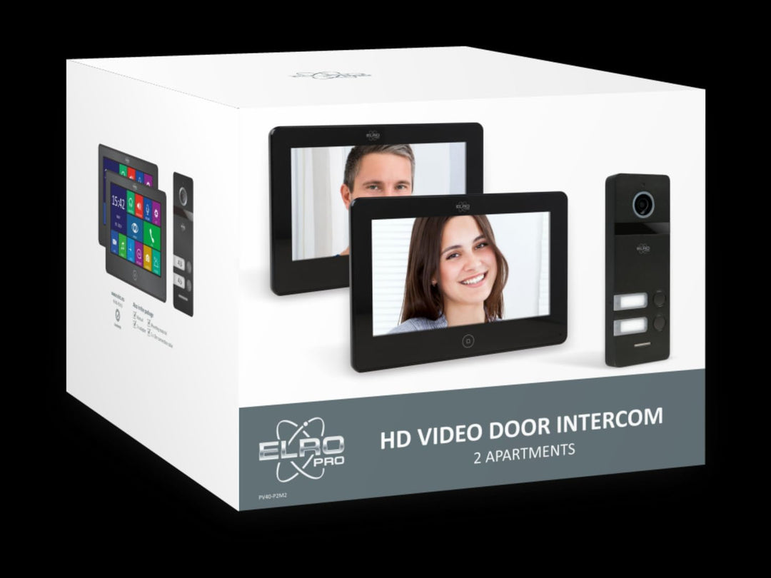 ELRO PRO PV40 Full HD Video-Türsprechanlage für 2 Familien, 1080P, 2x 7 Zoll Farbmonitore, Voicemail