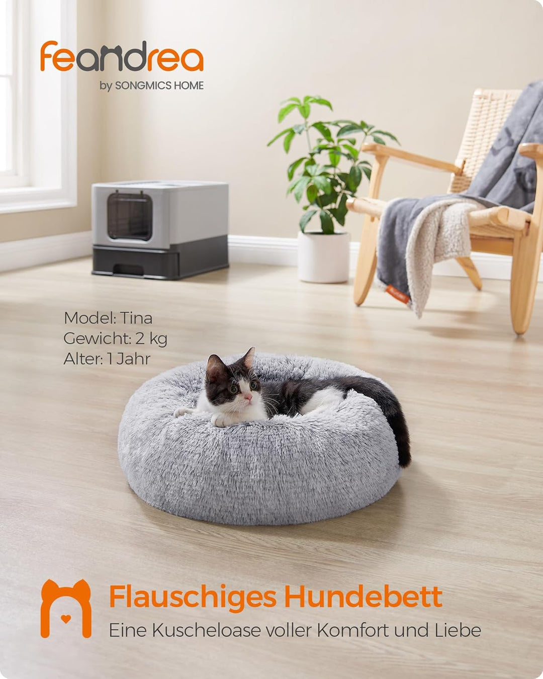 Feandrea Hundebett flauschig, Katzenbett, Donut Kissen, waschbar, Polsterung in der Mitte herausnehm