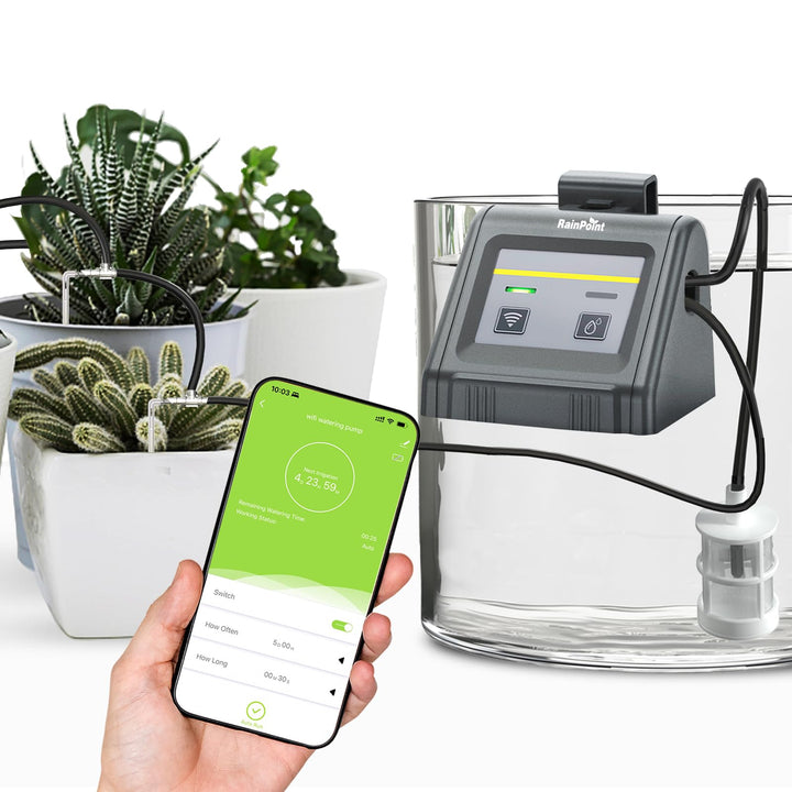 RAINPOINT WiFi Automatisches Bewässerungssystem, Automatisches Tropfbewässerungsgerät mit Pumpe, APP