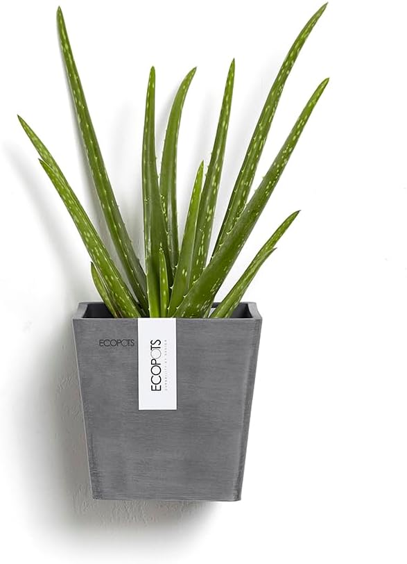 ECOPOTS Blumentopf Manhattan Grau - 15 x 17 cm rechteckig/quadratisch klein - mit Bewässerung - Pfla