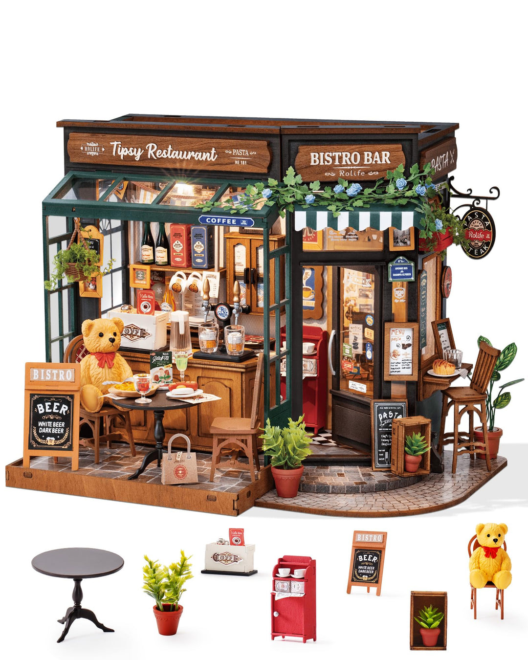 Rolife Miniatur Haus Selber Bauen Tipsy Restaurant - DIY Puppenhaus Tiny House Bausatz Mini Haus Hom