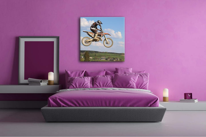 deyoli Motocross Stunt Format: 70x70 als Leinwandbild, Motiv fertig gerahmt auf Echtholzrahmen, Hoch