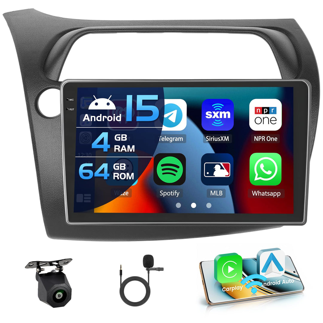 Inefala 4+64G Autoradio für Honda Civic VIII 2006-2011 Android 15 mit 9'' In-Cell Bildschirm Unterst