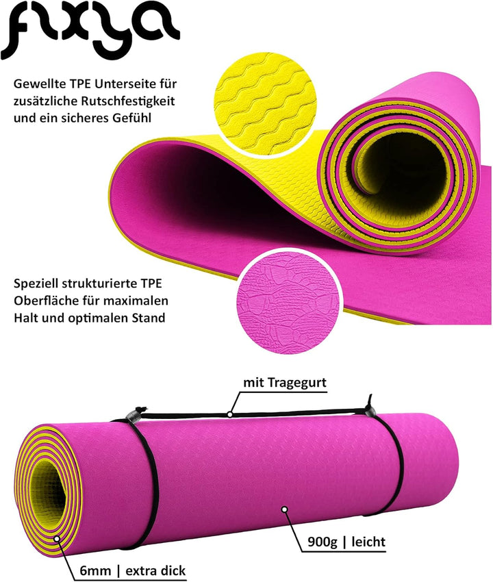 FLXYA Phtalatfreie TPE Yogamatte Trainingsmatte 183 x 61 x 0,6 cm, optional mit NBR Yoga Pad 25 x 61