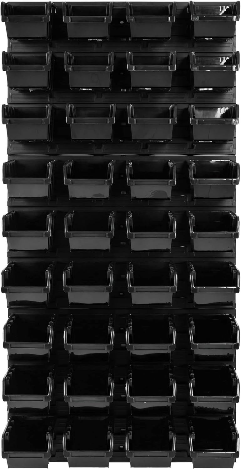 Lagersystem Werkstattregal | 57 x 116 cm | 36 stck. Box | Wandregal mit Stapelboxen - Wandplatten Ex