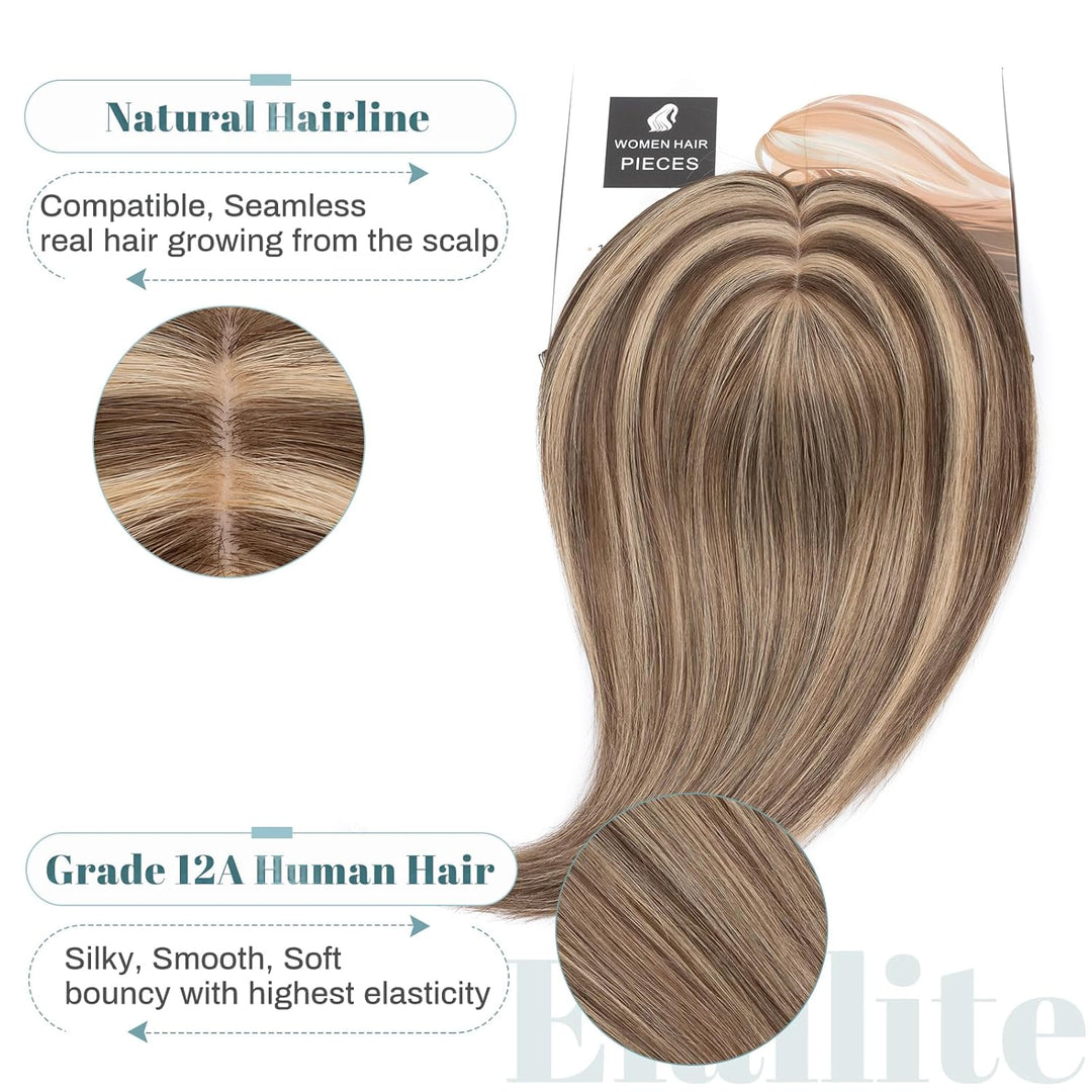 Elailite Clip in Toupet Frauen 30cm 40g, Topper Haarteil Echthaar, Seide Basis Clip in Hair Topper,