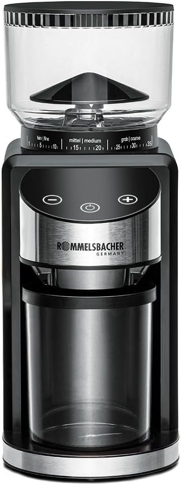 ROMMELSBACHER Kaffeemühle EKM 400 - Kegelmahlwerk, Antistatik-Funktion, 12 Portionen, Halterung für