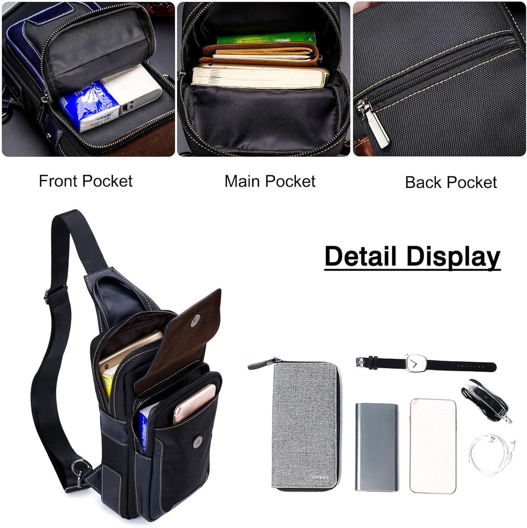 FANDARE Retro Brusttasche Herren Leder Umhängetasche Männerhandtasche Sling Bag Schultertasche Herre