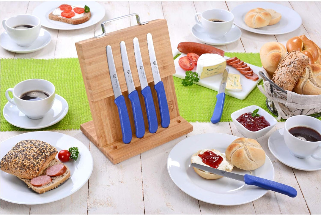 GRÄWE Magnet-Messerhalter Bambus mit Brötchenmessern blau Blau 6er Messerset inkl. Messerblock, Blau