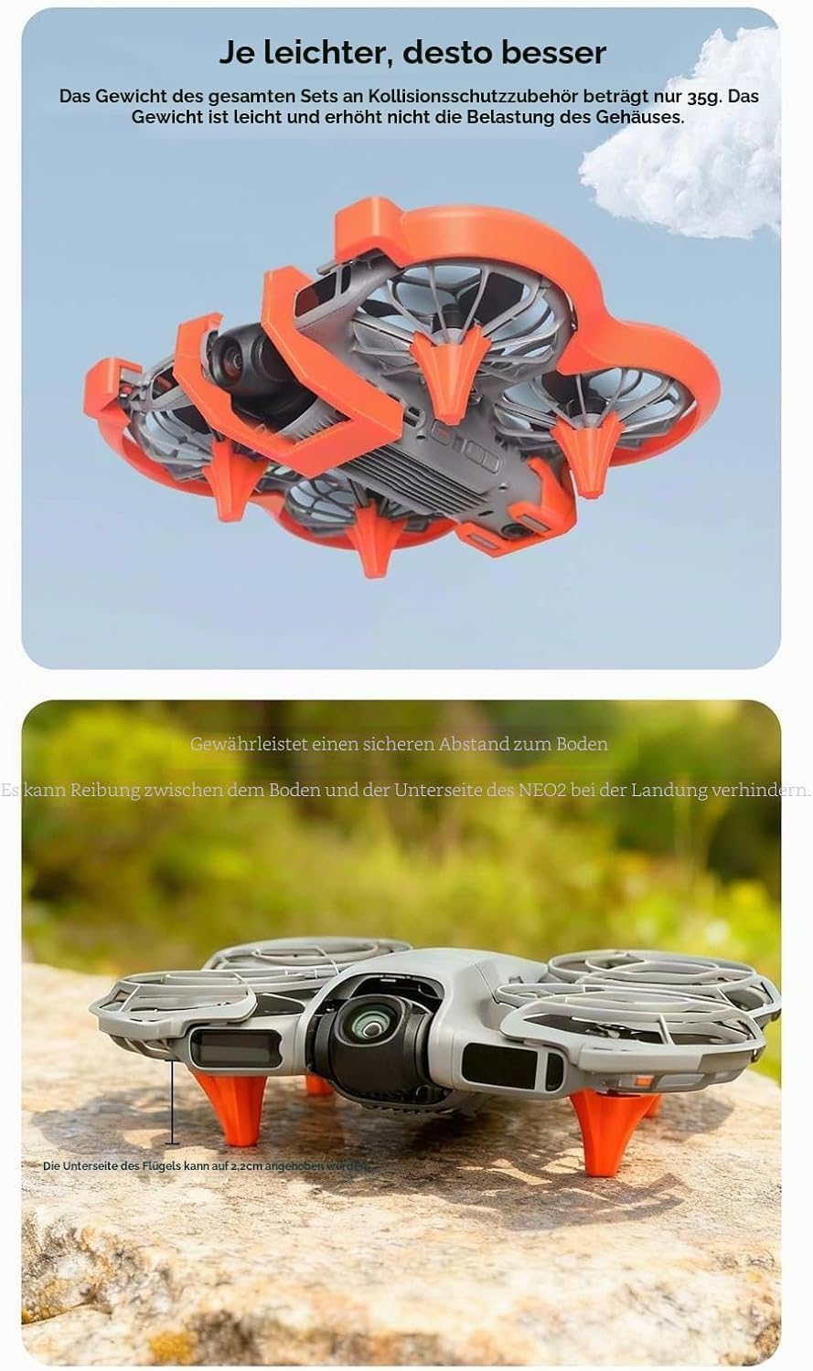 3-in-1 Anti-Kollisionsschutz-Set für DJI Neo 2 Zubehör, Propellerschutz + Landegestell + Gimbal-Stos