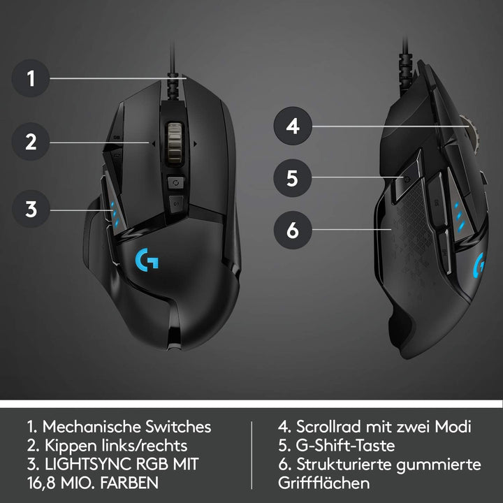 Logitech G502 HERO High-Performance Gaming-Maus mit HERO 25K DPI optischem Sensor, RGB-Beleuchtung,