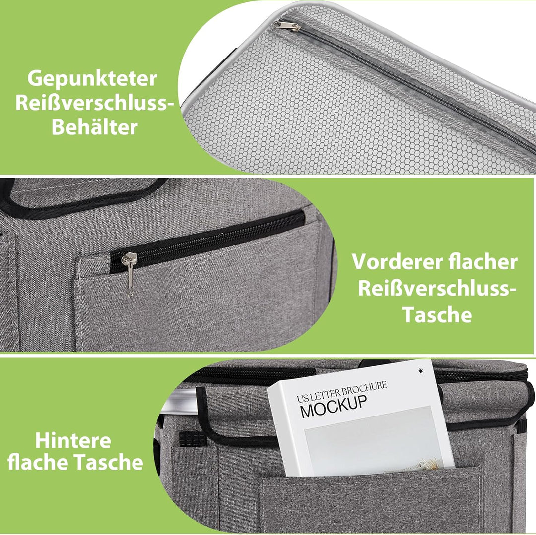 OUSFOT Einkaufskorb, 30L Picknickkorb Mutti Korb Faltbar Grau mit Deckel Perfekt für Shopping, Pickn