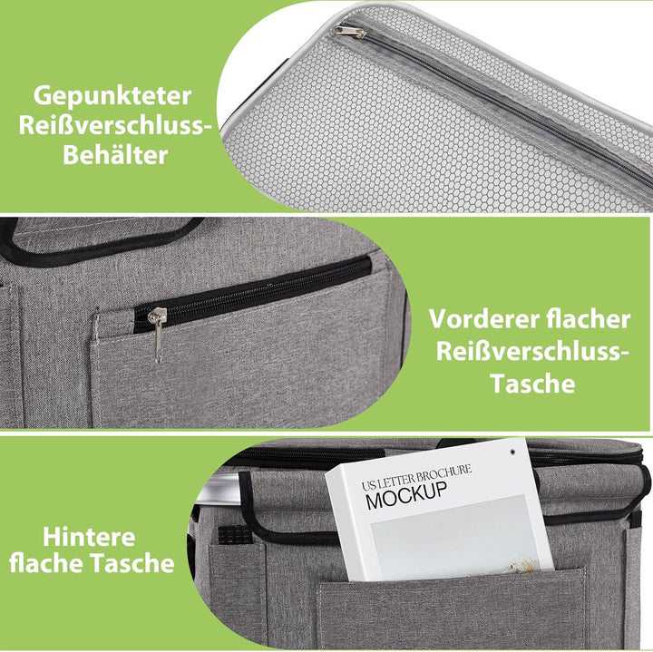 OUSFOT Einkaufskorb, 30L Picknickkorb Mutti Korb Faltbar Grau mit Deckel Perfekt für Shopping, Pickn
