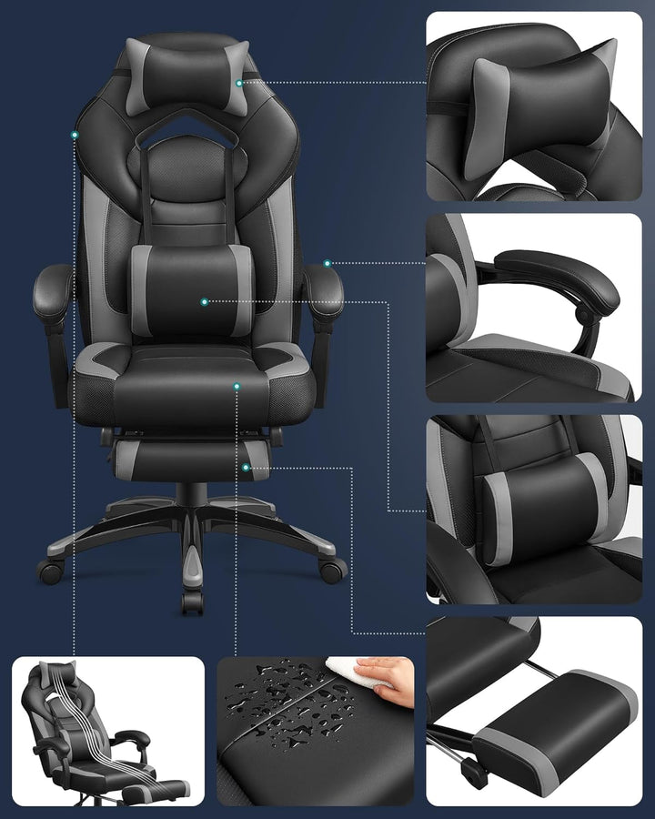 SONGMICS Gaming Stuhl, Bürostuhl mit Fussstütze, Schreibtischstuhl, ergonomisches Design, verstellba