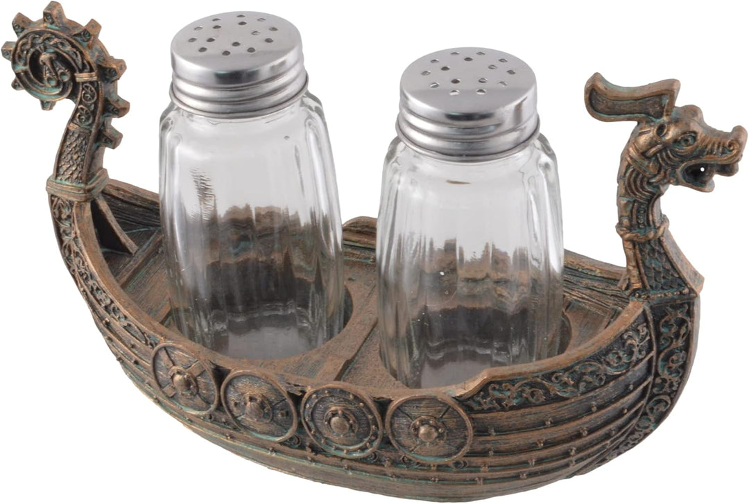 Nordischer Salz- u. Pfefferstreuer "Drakar" - Wikinger Schiff mit Glasstreuern