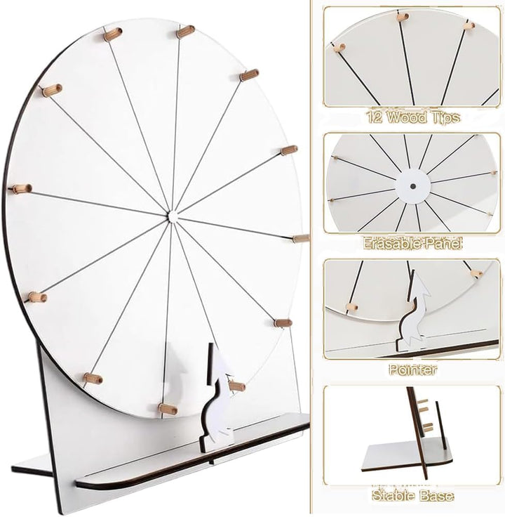 Glücksrad zum Drehen, 29cm Hölzernes Glücksrad, Grosses Set mit Radiergummi und Markierstift, für Pa